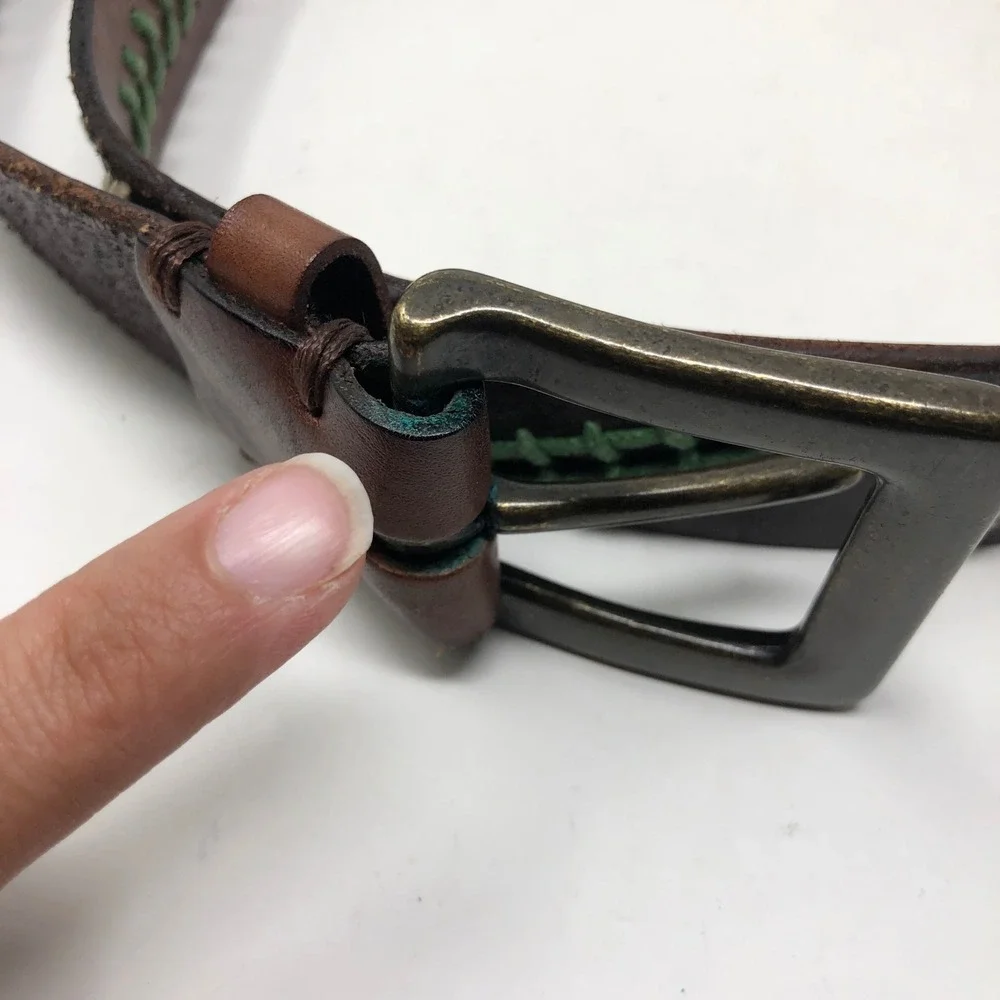 Sundance Belt Womens Large Brown Leather Floral Green Embroidered Boho Western